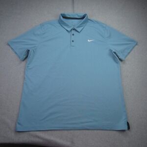 Nike Polo Shirt Mens XL Light Blue Short Sleeve Performance Dri Fit Waffle Knit